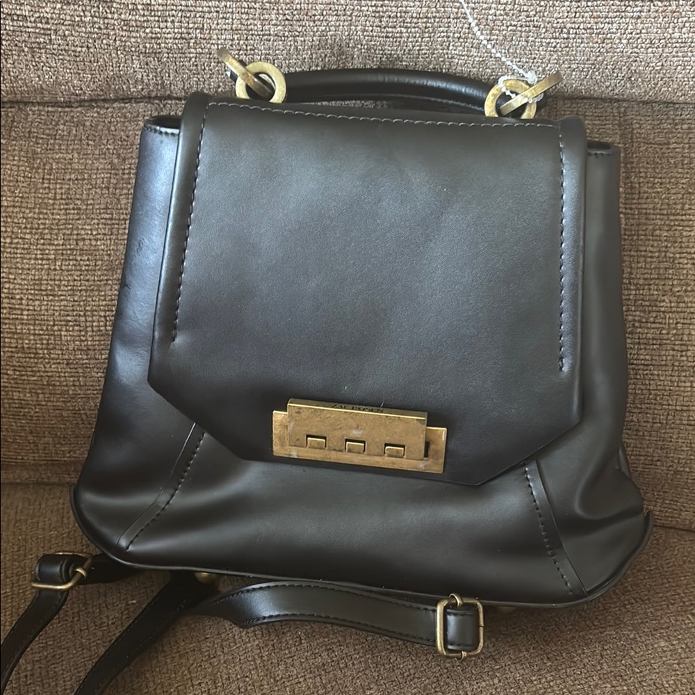 ZAC Zac Posen Black Leather Backpack with Structured Design